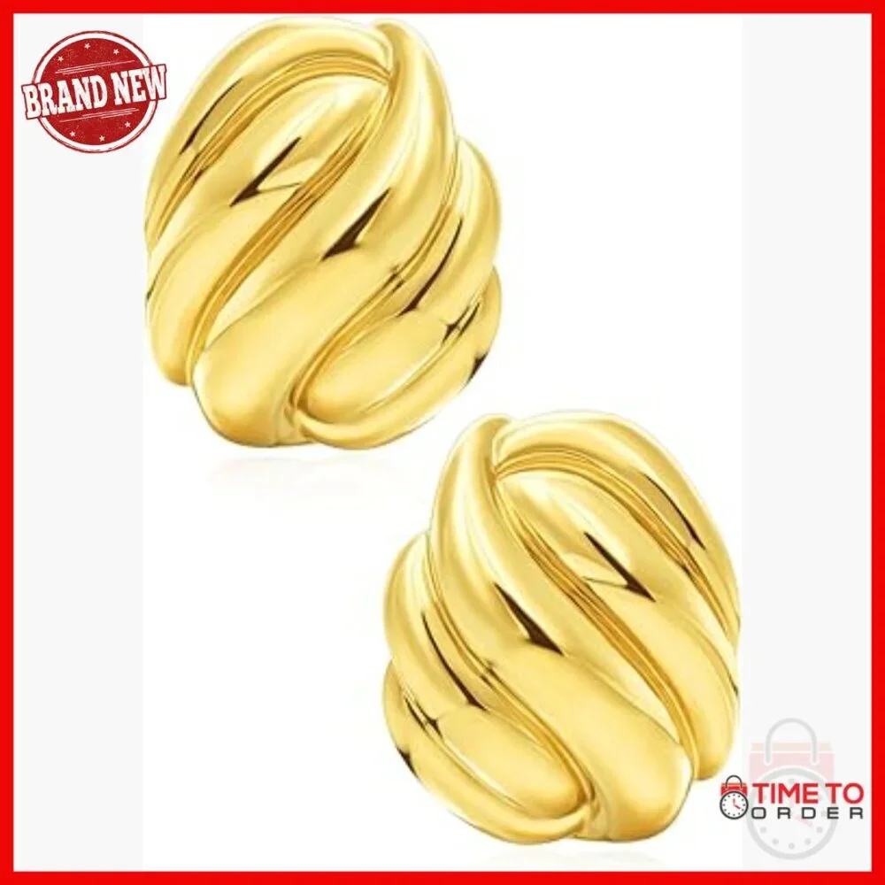 18K Gold Plated Chunky Stud Earrings, 2.5cm Swirl Design, Hypoallergenic